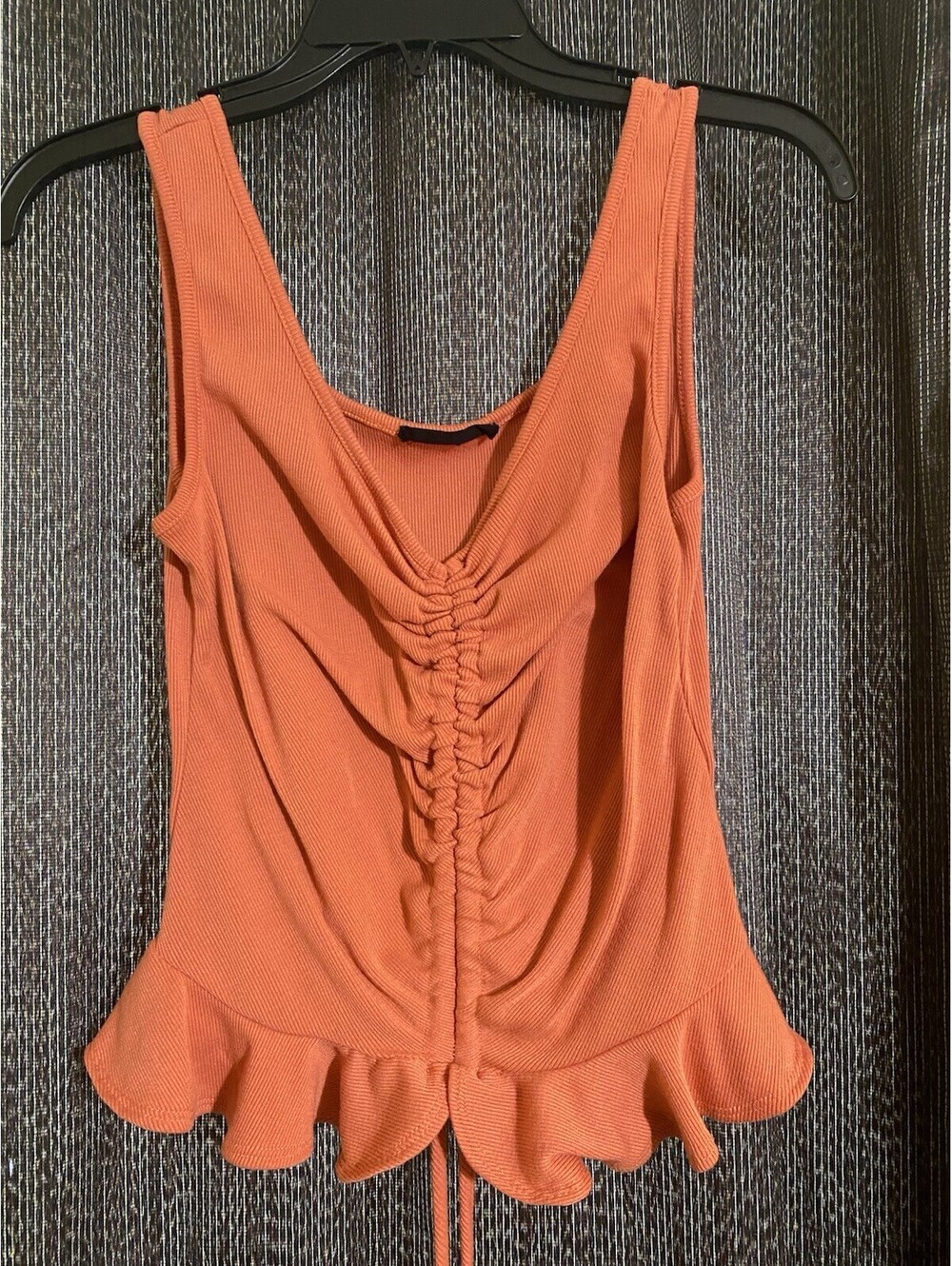 2 Saints Women's Size Large Orange Coral Center-Front Drawstring Ruch Tank Top